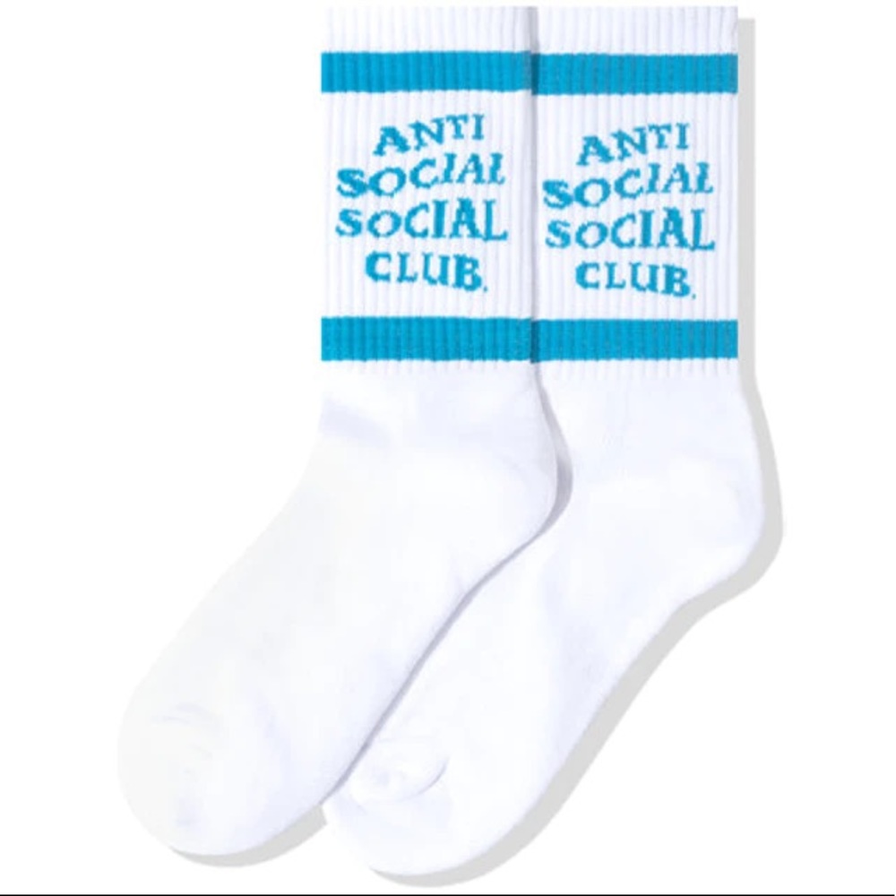 Anti Social Social Club Long White Socks with Blue Logo